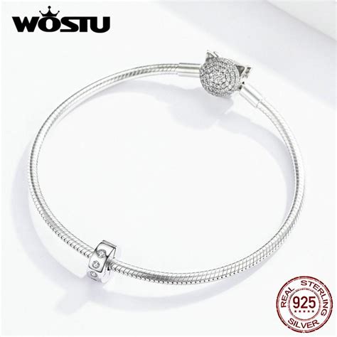 Wostu 925 Sterling Silver Simple Plait Silicone Bracelet Charm