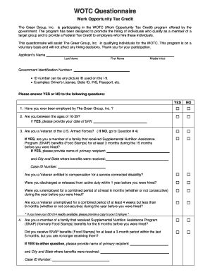 Wotc questionnaire. Home. Forms and Instructions. About Form 5884, Work Opportunity Credit. Employers file Form 5884 to claim the work opportunity credit for qualified first- and/or … 
