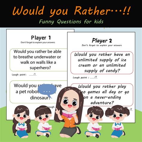 Would you Rather...!! Question for kids. Editable File. Made By Teachers