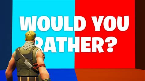 Come play Would You Rather? (Food Edition 🍽) by whoislynxy in Fortnite Creative. Enter the map code 9562-5760-2495 and start playing now!