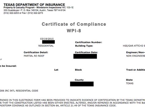 Wpi-8 certificate. Application Status/Re-Print of Certificate of Compliance (WPI-8) International Residential Code (IRC) or International Building Code (IBC) Publications. The International Codes are not available for purchase or for viewing through the Texas Department of Insurance since they are proprietary documents. 
