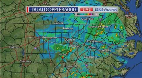 Livestream from WRAL's DUALDoppler5000 and Fayetteville Doppler radars. Video switches every 15 seconds between Central and Eastern North Carolina, Wake County and Sandhills areas..