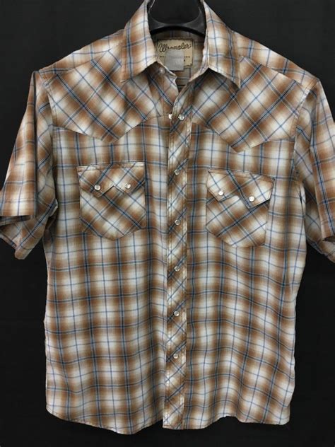 Wrangler Shirt Mens4X Big Pearl Snap Blue Brown Plaid Western Short Sleeve