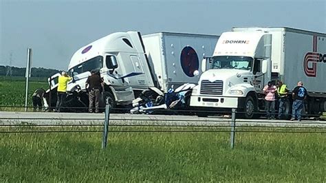 Wreck on i-70 today near greenfield indiana. One person is dead, and two others were hospitalized after a crash involving three semi-tractor trailers and four cars on I-70 near Indianapolis Saturday afternoon, according to Indiana State Police. 