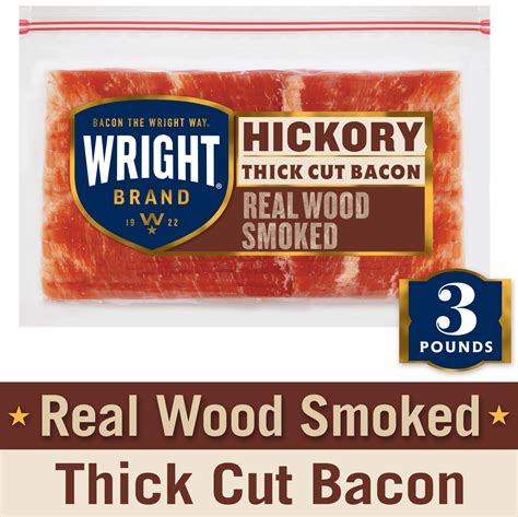 Wright brand bacon. Wright Brand Bacon. Great Value Bacon. Turkey Bacon. Canadian Bacon. Thick Cut Bacon. Bacon Bits. Eggs. Recipe Library. ... Wright Brand Thick Cut Hickory Real Wood Smoked Bacon, 24 oz. EBT eligible. Pickup today. Oscar Mayer Fully Cooked Original Bacon, 2.52 oz Box. Add $ 4 27. current price $4.27. 