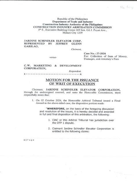 Writ of execution format.  This document is a writ of Motion for issuance of WRIT OF ...