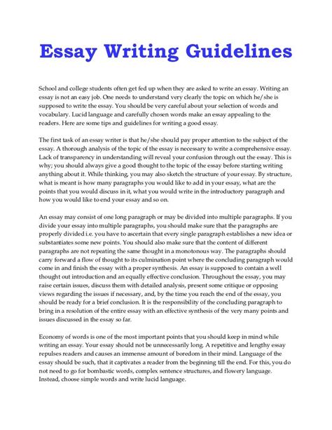 Write Guidelines To Essay An