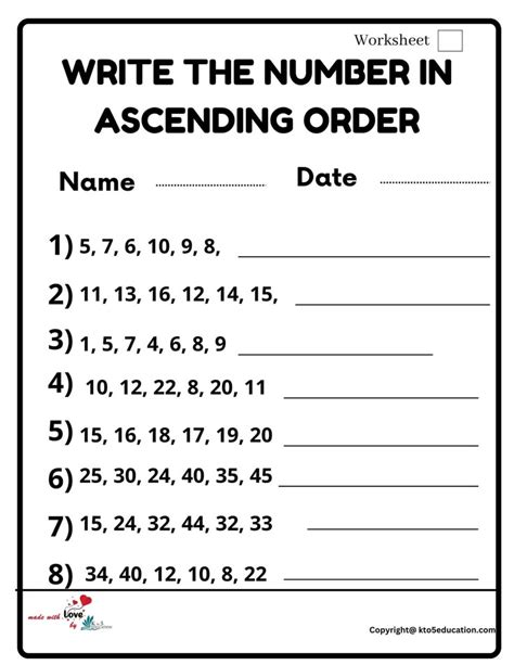Write Numbers in Ascending Order Worksheet 2 FREE Download