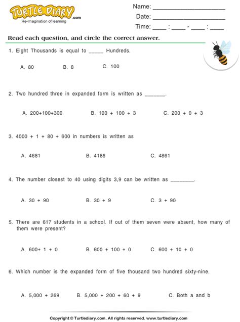 Write Numbers in Expanded Form Worksheet Turtle Diary