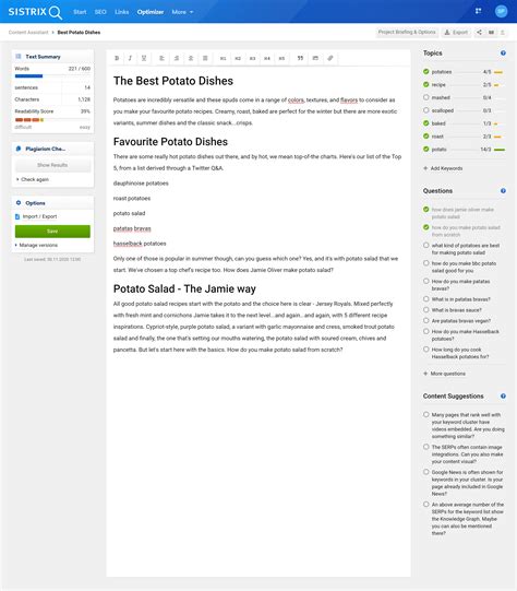 Write SEO texts with the Content Assistant SISTRIX