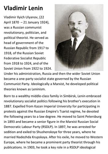 Write a short note on lenin class 9
