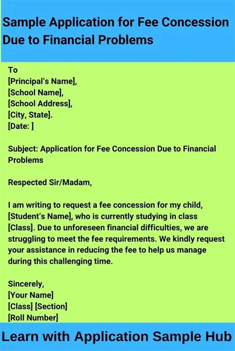 Write an application for fee concession.  This article provides ten detailed sample applications...