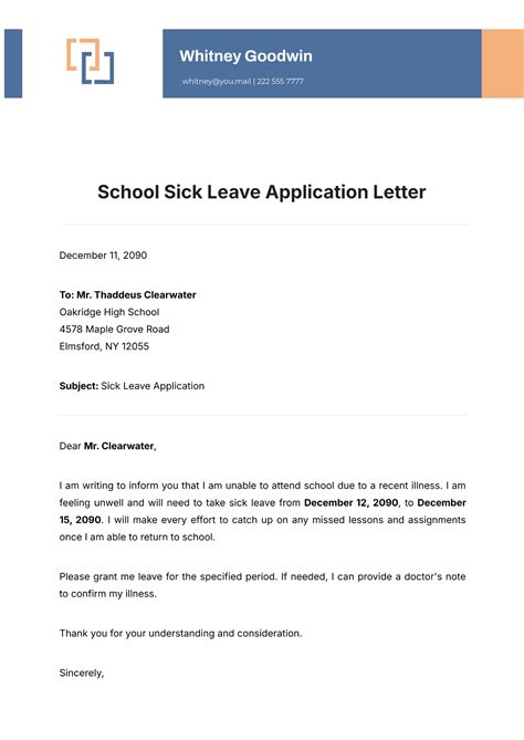 Write an application for sick leave in school.  Need to write a sick lea...