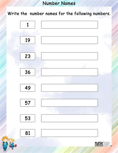 Write number names for given numbers Math Worksheets