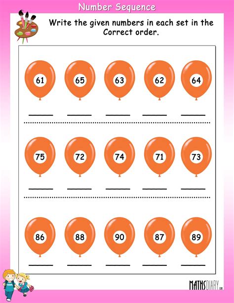 Write numbers in correct sequence Math Worksheets