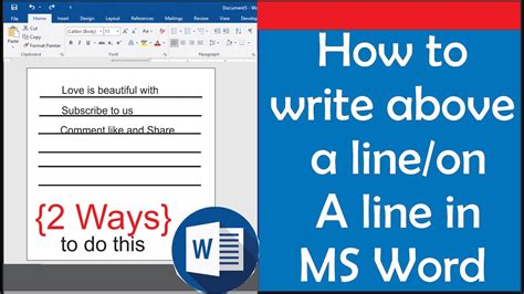 Write on top of line in word
