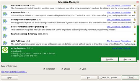 Writer2ePub » Extensions - LibreOffice