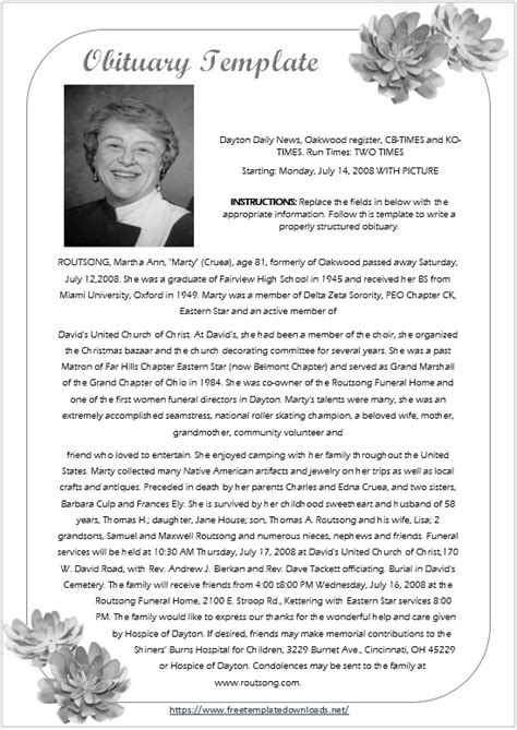 Writing An Example Obituary Template