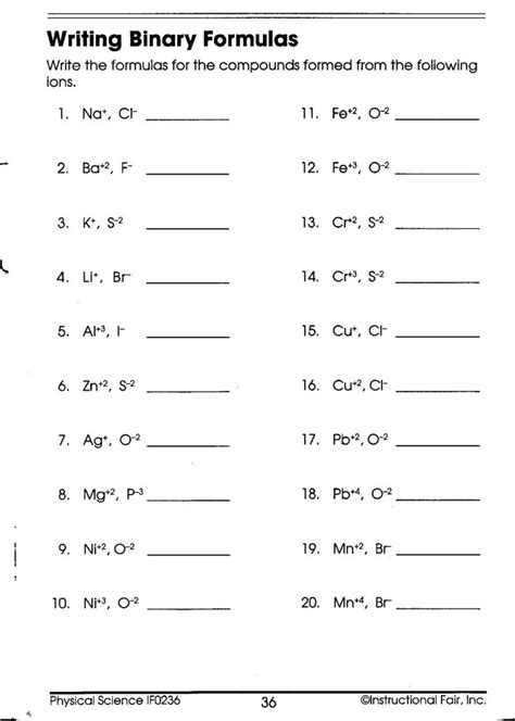 Writing Binary Formulas Worksheet