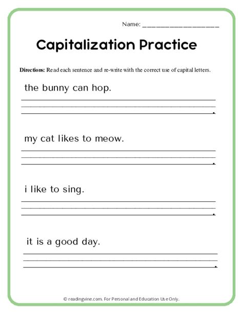 Writing Conventions Capitalization and Punctuation Worksheet for