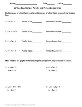 Writing Equations For Parallel And Perpendicular Lines Worksheet