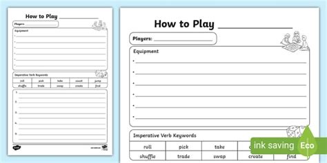 Writing Instructions How to Play a Game Template Teaching Resources
