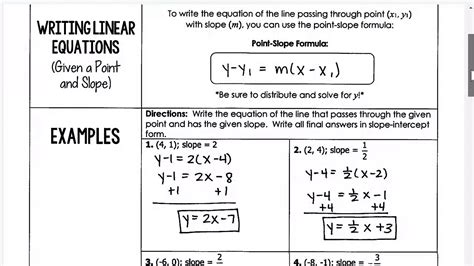 Writing Linear Equations given the Slope and a Point in 2021 Writing