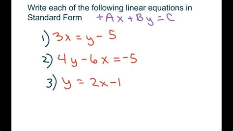Writing Linear Equations in Proper Standard Form YouTube