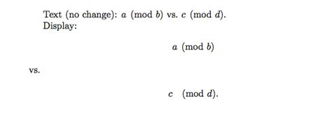 Writing Mod In Congruence Problems Without Leading Space Tex Latex Stack Exchange