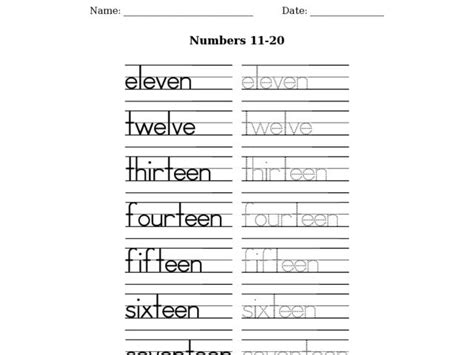 Writing Numbers in Word Form 11 to 20 Worksheet for 1st 2nd Grade