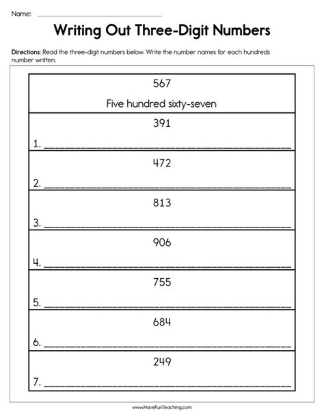 Writing Out Three Digit Numbers Worksheet • Have Fun Teaching