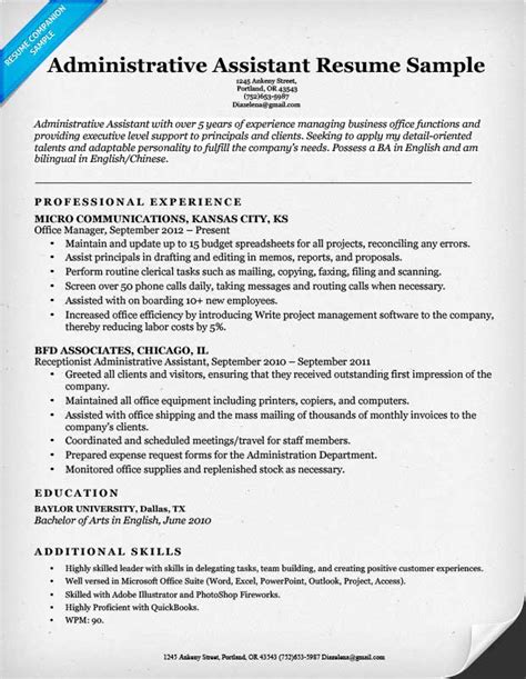 Writing Sample For Administrative Assistant