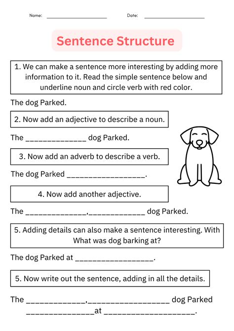 Writing Sentences Sentence Structure Worksheet Digital & Printable