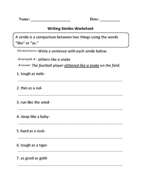 Writing Similes Worksheet Simile Worksheet Writing Similes Simile