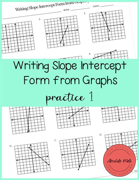 Writing Slope Intercept Form From Graphs Practice 1 Teaching Resources