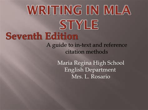 Writing in MLA Style Seventh Edition A guide to intext and reference