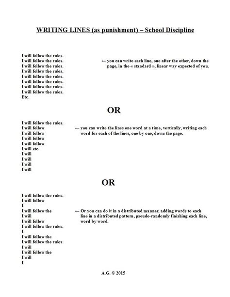 Writing lines punishment examples.  Writing lines involves copying a sentence onto a p...