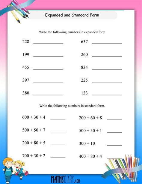 Writing numbers in Expanded and Standard form Math Worksheets