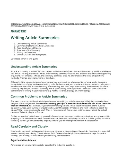 Writing summaries of articles pdf