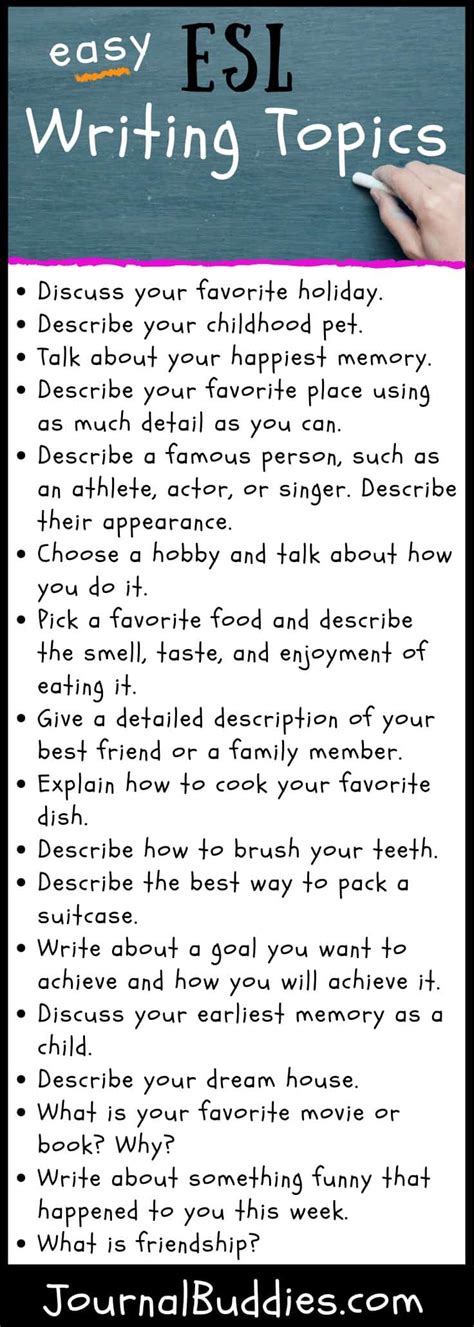 Writing topics for kids esl students