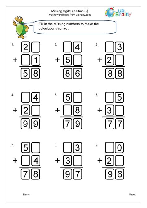 Written addition: missing digits (2) Addition Maths Worksheets