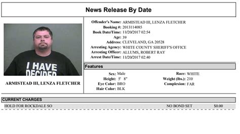 This report is a list of people arrested and booked into the White County Detention Center. The individuals identified have been charged with a crime, but are not presumed guilty Arrest Report Ending 11-15-22 SOC • (Statement of Charge) Holds Inmate Until Warrants Are Obtained VGSCA • Violation Of Controlled Substance (drug charge) Views: 2,882