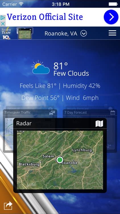 About this app. The WSLS 10 Roanoke Weather app delivers dependable forecasts direct to your device. Choose the location that matters to you and your family. Track rain and storms that could affect your family's plans and clearly see what's ahead. Customize you radar for the location that is most important to you and get custom alerts .... 