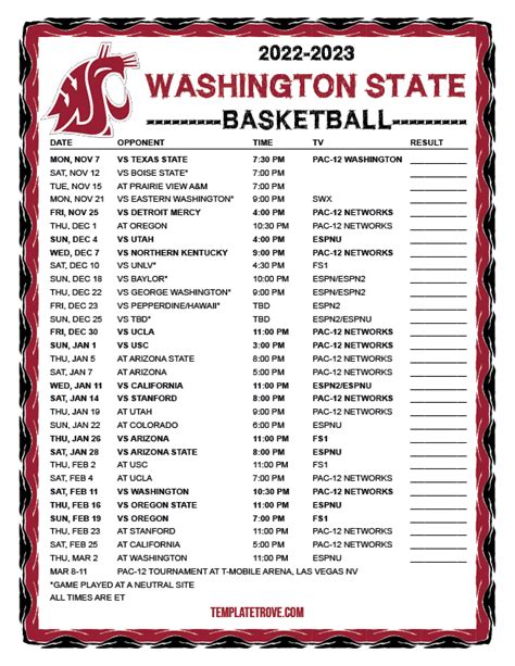 Cougars. Visit ESPN for Washington State Cougars live scores, video highlights, and latest news. Find standings and the full 2022-23 season schedule. . 