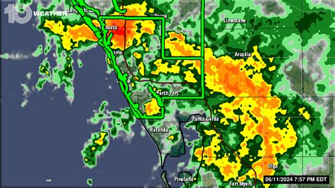 West Palm. Zephyrhills. Atlantic Coast U.S. USA. Gulf of Mexico. Tampa Bay weather doppler radar from 10 Tampa Bay WTSP in Tampa, Florida. . 