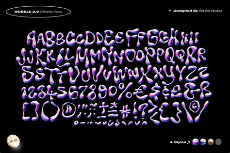 Wubble 2 3D Chrome Font Set Design Cuts