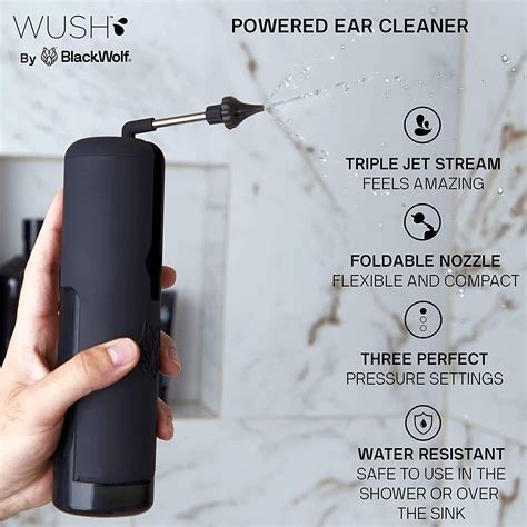Find items like WUSH Powered Ear Cleaner and read 11 reviews with a 4.81818/5 star rating at Support Plus. Gently clean your ears with a triple jet stream of water that loosens and helps remove wax buildup. 3 pressure settings. Water-resistant for use in shower. Rechargeable: USB cord included. 8½" H x 2-3/4" W x 2-1/3" D.. 