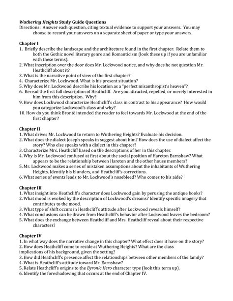Wuthering heights study guide answers novel units. - Guide to american history and geography.