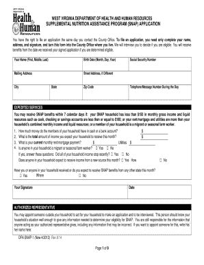 WV DHHR Application for Benefits Page 1 of 17 APPLICATION FOR BENEFITS The application will be considered if it contains a minimum of the Name, Address, and Signature below. The amount of SNAP benefits will be determined from the date of application.. 