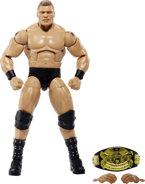 Brock Lesnar - WWE Elite 55 Description. It's time to take a trip to Suplex City with Brock Lesnar in Mattel WWE Elite 55! Brock has a spot on headsculpt and has a removable 'Suplex City' shirt and accurate tattoos. He's also wearing MMA gloves and black fight shorts with his white symbol in the front. He's also wearing black ring boots and ... . 